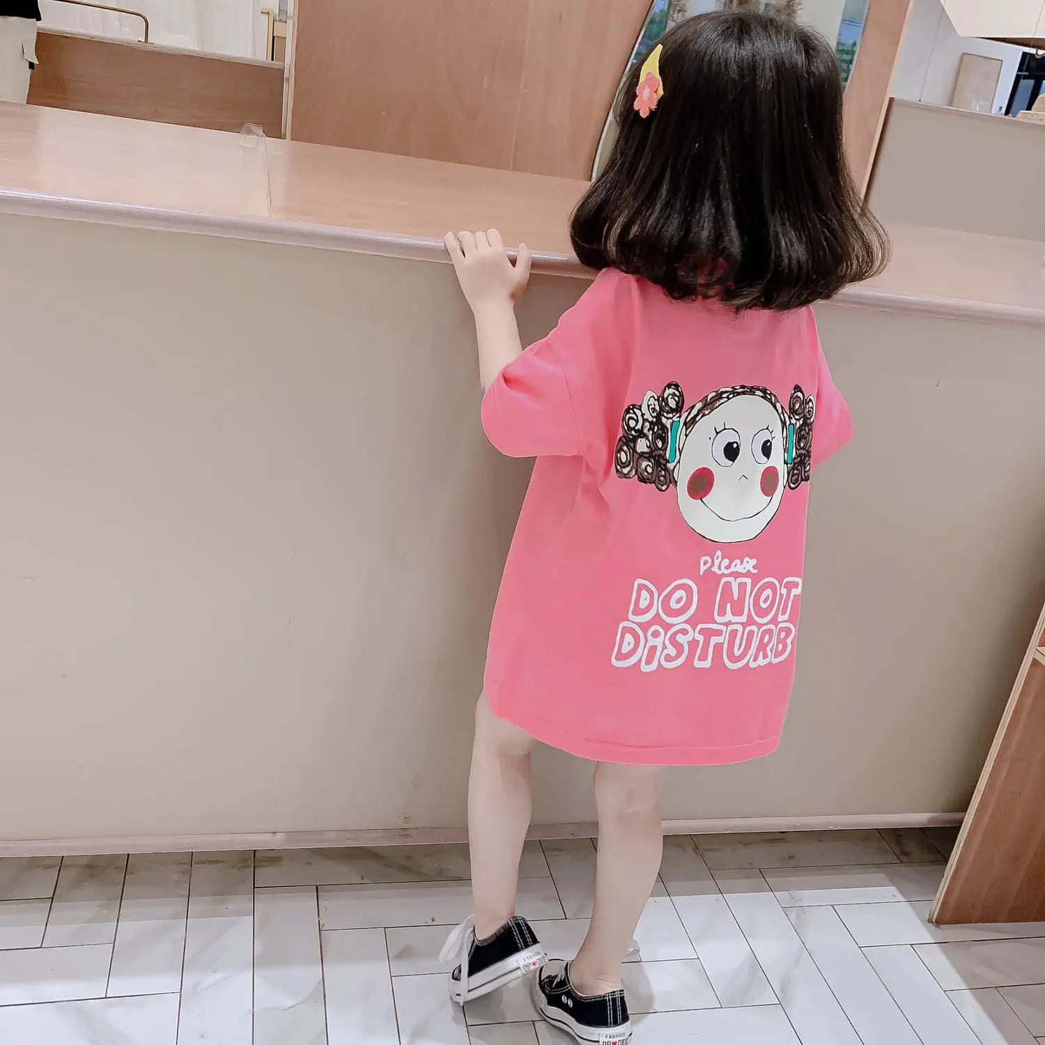 

Girls T-shirt skirt 2021 summer new Korean style baby mid-length blouse, children's short-sleeved dress
