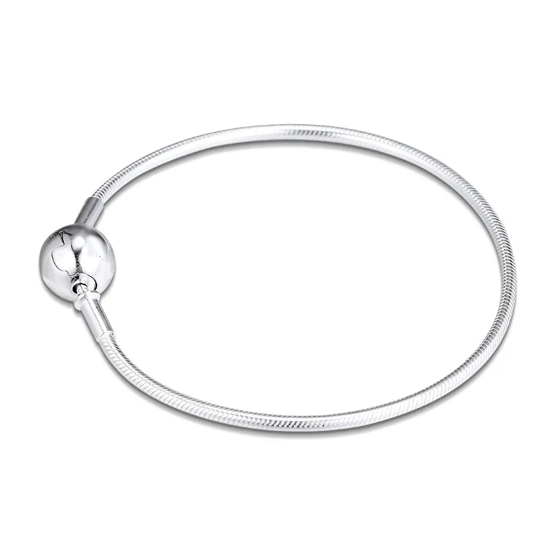 

Me Collection 925 Sterling Silver Bracelets for Women Signature Round Clasp DIY Snake Chain Thin Charms Bracelets Jewelry New