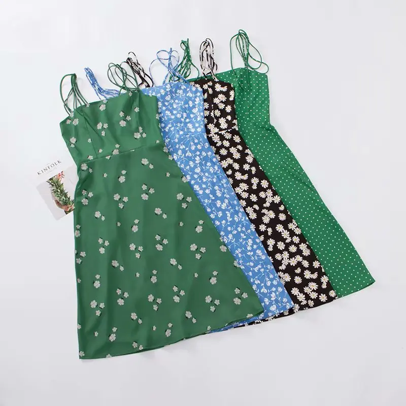 Винтажное платье в горошек с цветочным принтом синее зеленое элегантное на