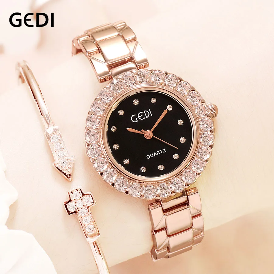 Black women watch GEDI часы женские золотые часы женские часы Топ Бренд Алмаз Роскошные женские наручные часы девушка платье часы reloj mujer - Цвет: Black women watch