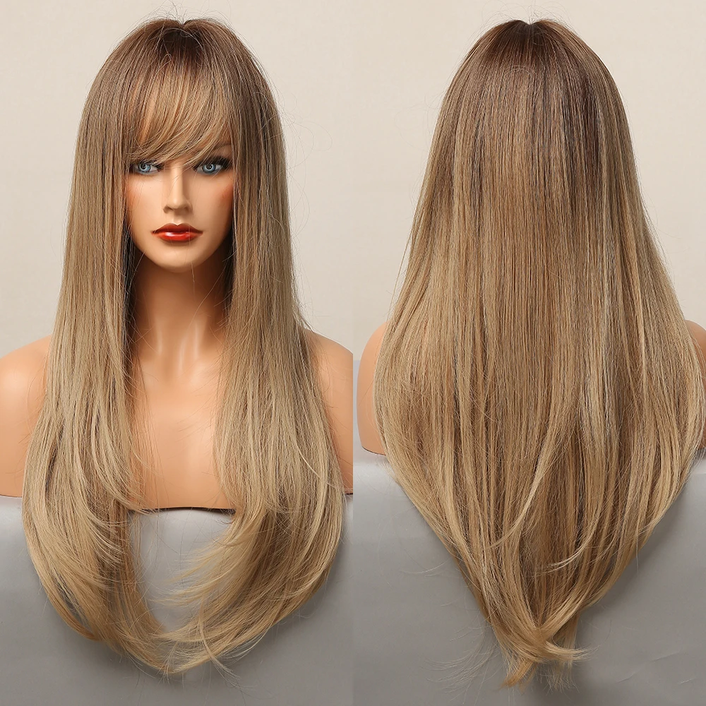 

Long Light Purple Silky Straight Synthetic Wigs with Full Bangs Colorful Wigs for Women Cosplay Daily Use Heat Resistant Fiber