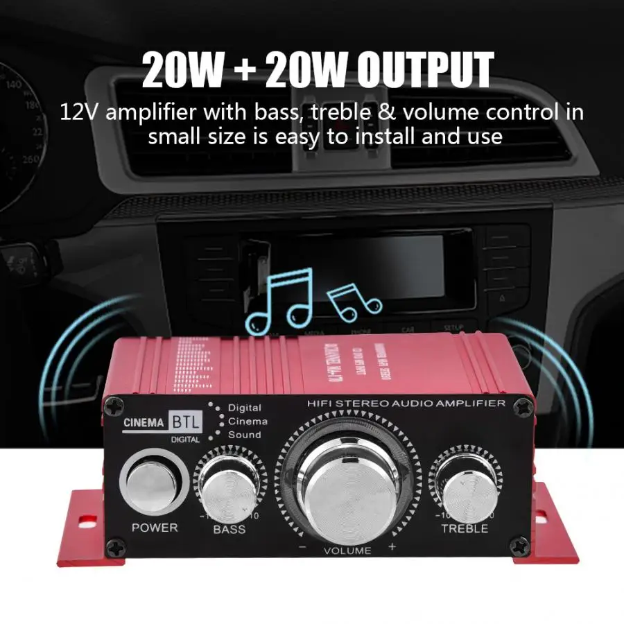 Трубный Усилитель Mini 12 В 2 канала Hi-Fi стерео бас аудио усилитель мощности цифровой