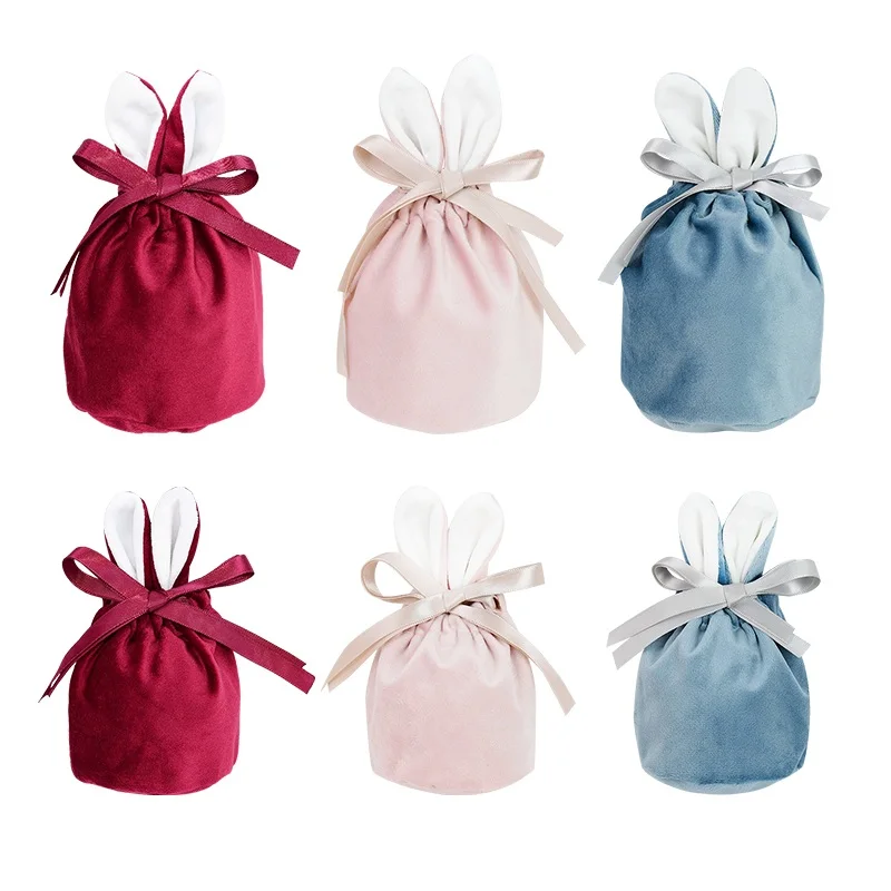 

Rabbit Ears Velvet Bags Drawable Candy Cookie Gift Bag Happy Easter Packaging Supplies Cartoon Bunny Birthday Party Decoration
