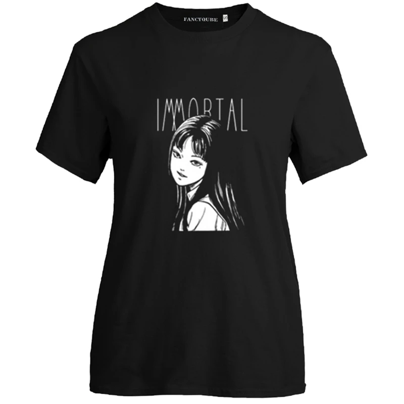 W21179BK Аниме Tomie Junji Ito тройник женский ужас манга короткий рукав o-образным вырезом Топы аниме Гуро Япония Jap o-образным вырезом Футболка Homme - Цвет: W21179BK