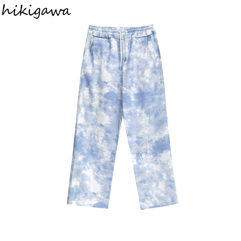 

Hikigawa Long Length Trousers Straight Loose Mujer Pantalones Korean Fashion Elastic Waist Pant Women Men Vintage Harajuku Pants