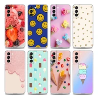summer ice cream smile face clear phone case for samsung s9 s10 4g s10e plus s20 s21 plus ultra fe 5g m51 m31 s m21 soft silicon
