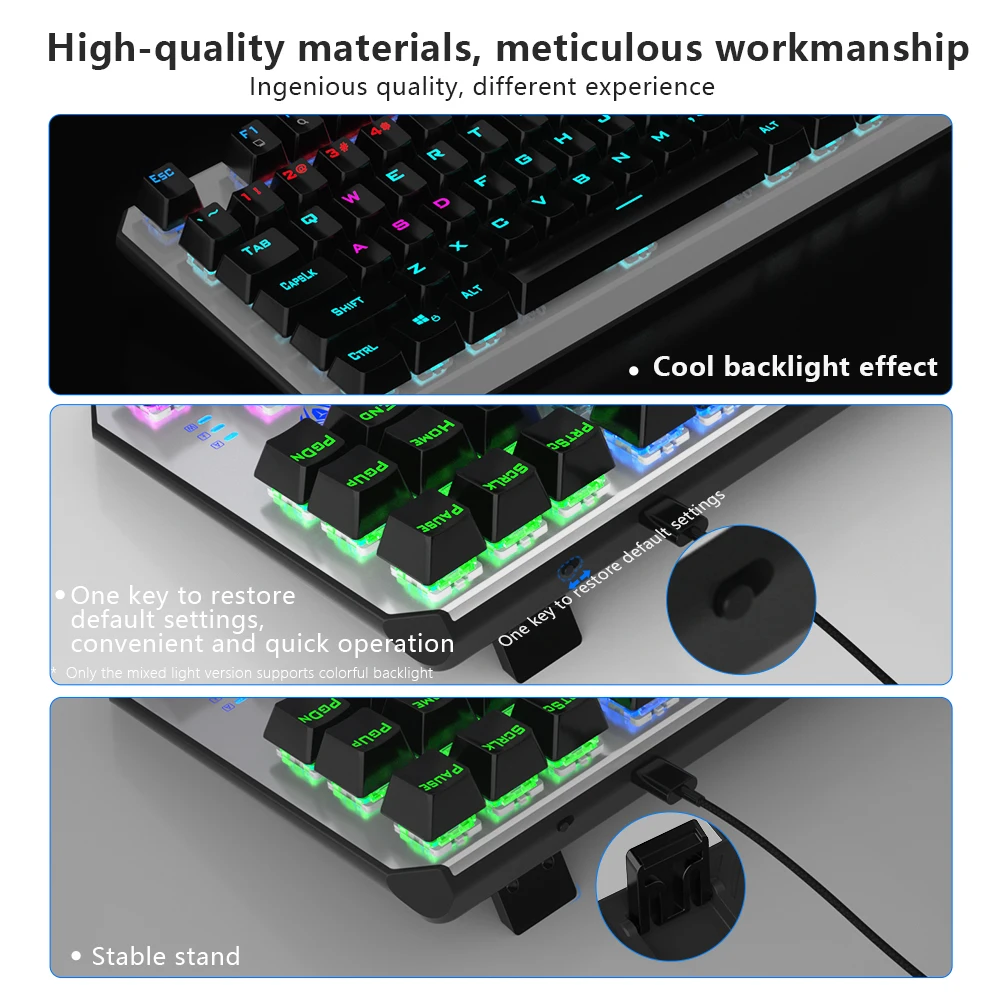 

Mechanical Keyboard Blue Switch USB Wired 87 Keys Anti-ghosting Typc C Cable Mix Backlit Gaming Keyboard for Computer PC Laptop