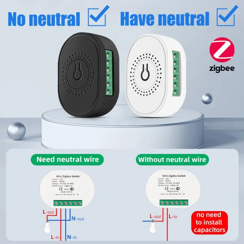 Умный выключатель Tuya Mini Zigbee хаб с двумя каналами 16 А не требует нейтрального