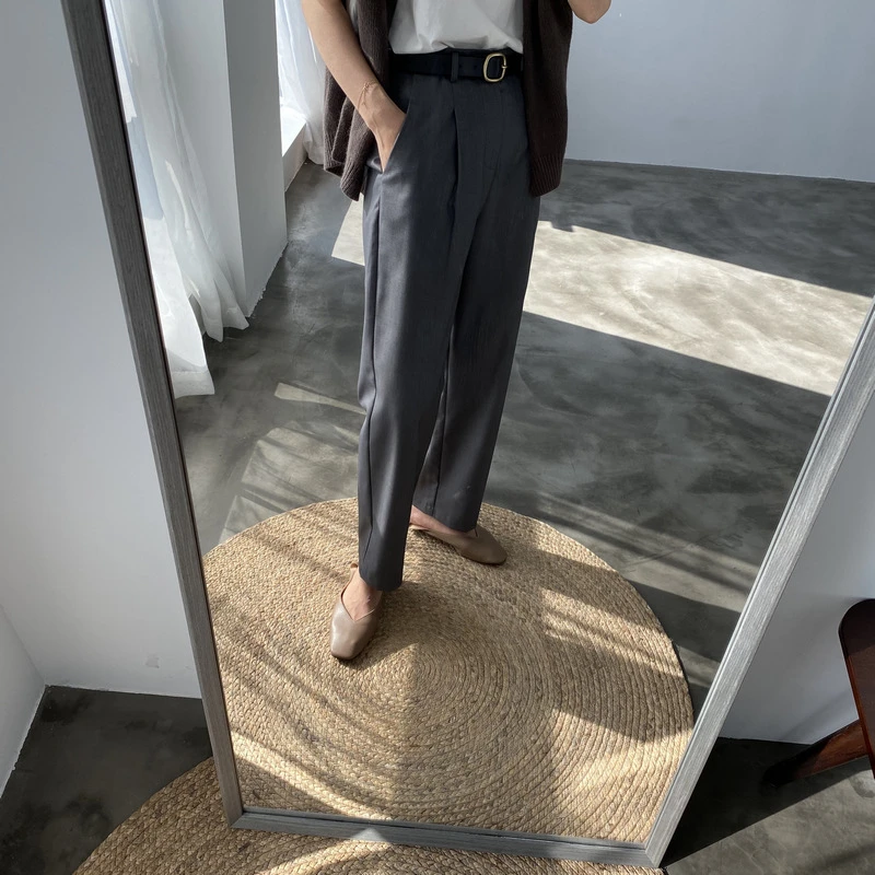 Весенний женский костюм брюки с высокой талией серые хаки широкие мягкие Осенние