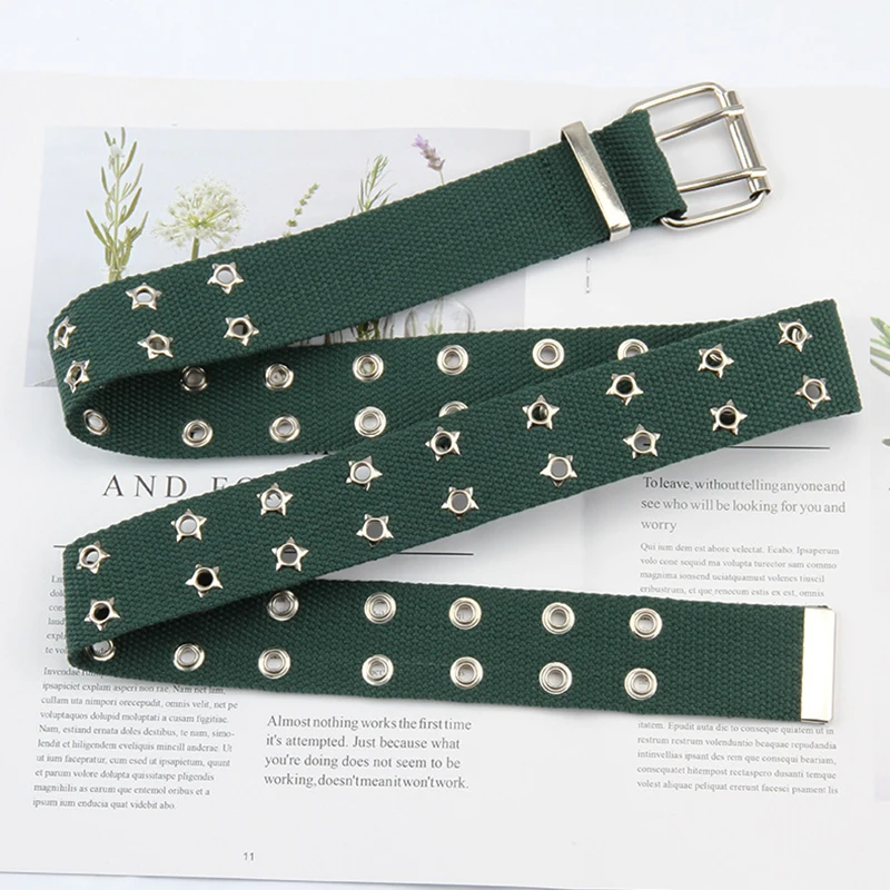 

Women Waist Strap Hollow Out Star Buttonhole Belts Solid Color Wide Belt Canvas Web Double Grommet Eyelet Girdles New