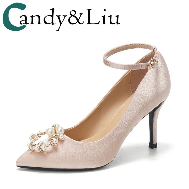 Wedding shoes women's 2019 new spring buckle strap bridal dress bridesmaid high heels fine wedding crystal | Обувь