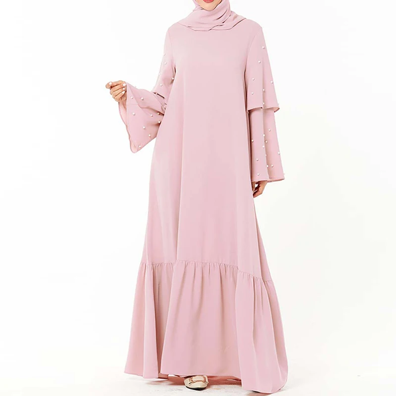 pink dress Большие размеры Арабская абайя Дубайский Мусульманский платье хиджаб турецкие платья Рамадан Исламская одежда для женщин jilбаб Восточный халат из марокена кафтан - Цвет: pink dress