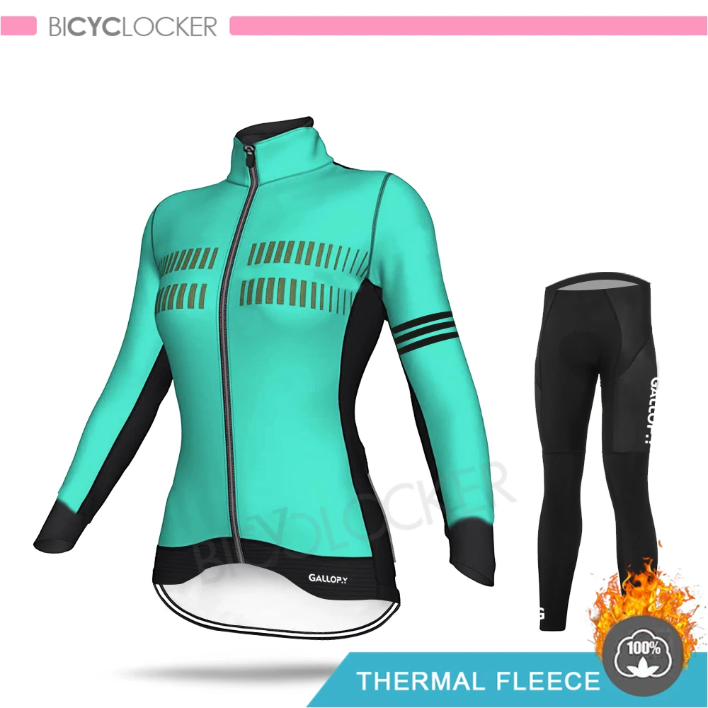 Normal Cycling Set Зимняя одежда для велоспорта куртка с длинными рукавами для шоссейного велосипеда Женская велосипедная одежда профессиональная команда Теплая Флисовая майка комплект теплый MTB - Цвет: Normal Cycling Set