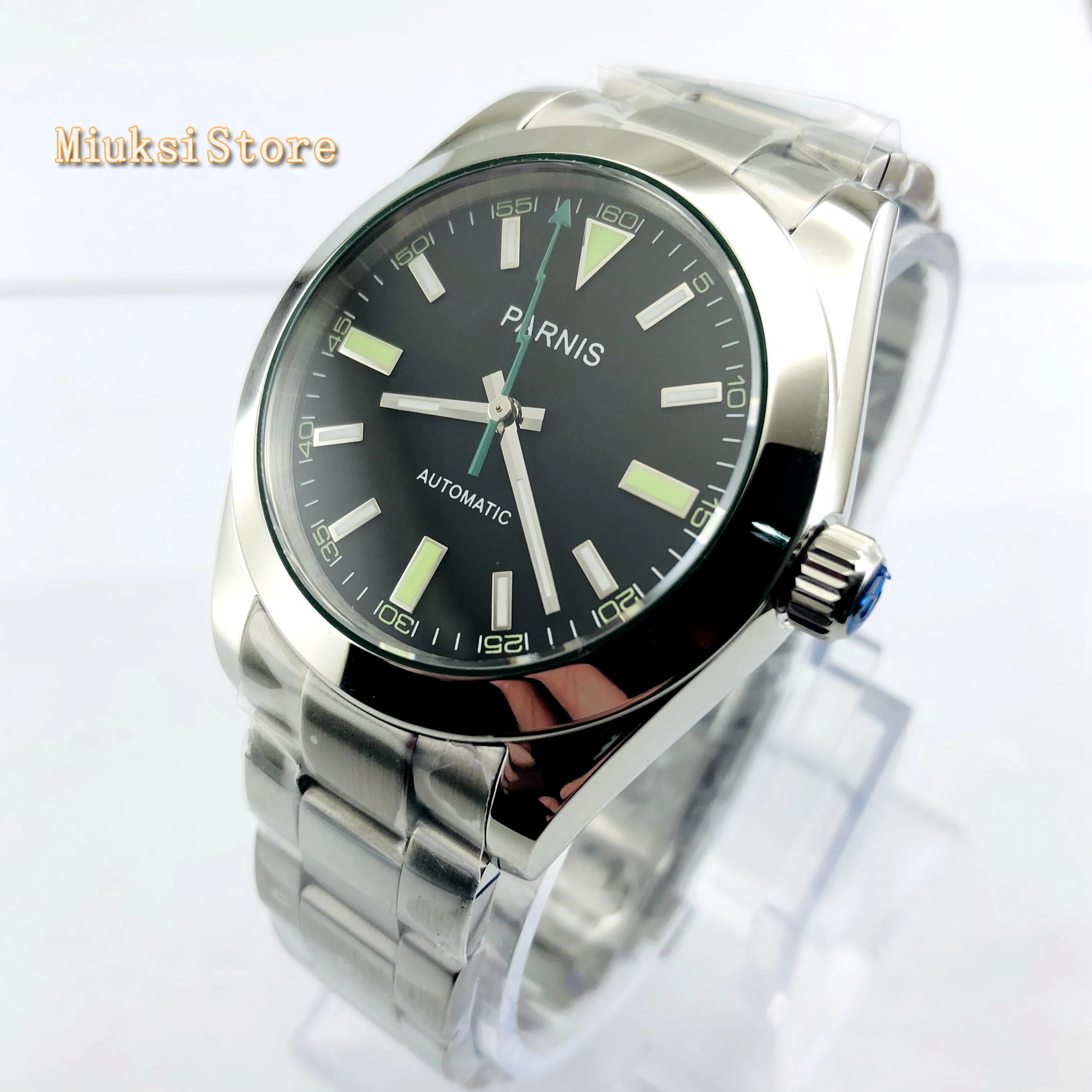 Parnis 40 мм Мужские Роскошные часы с черным циферблатом сапфировое стекло