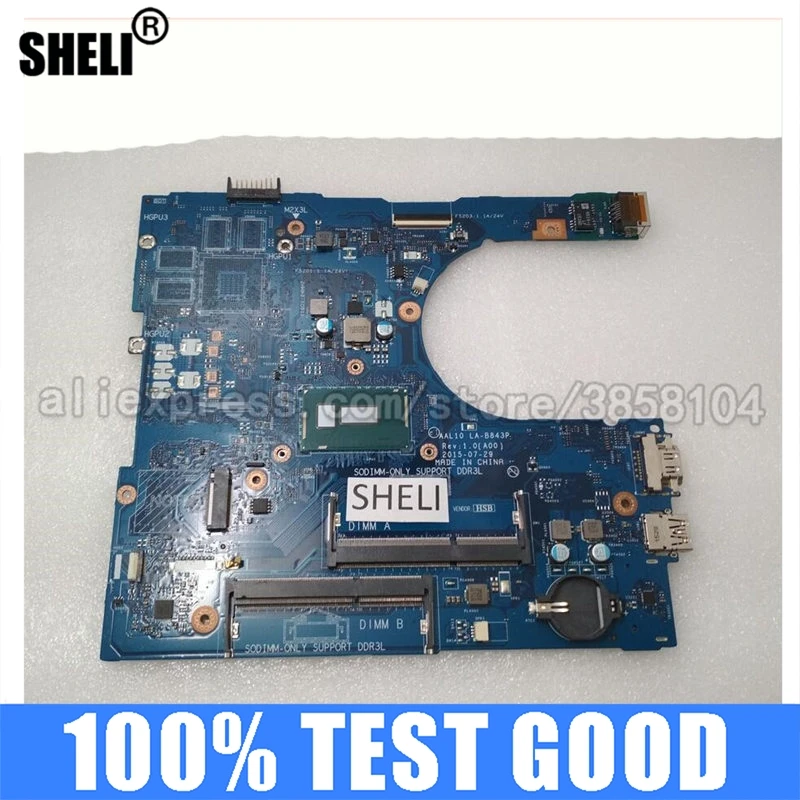 

For Dell Inspiron 15 5458 5558 5758 Laptop Motherboard With I3-4005U CPU AAL10 LA-B843P DDR3L CN-027C5F 27C5F