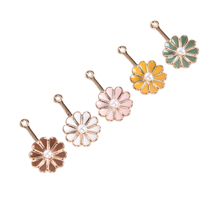 10Pcs/Set Enamel Multicolor Pearl Flower Charms Alloy Pendant Fit Necklaces Bracelets DIY Jewelry Accessories | Украшения и
