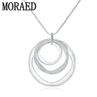 925 sterling silver simple three circles round pendant necklace for women fashion jewelry snake chain necklaces