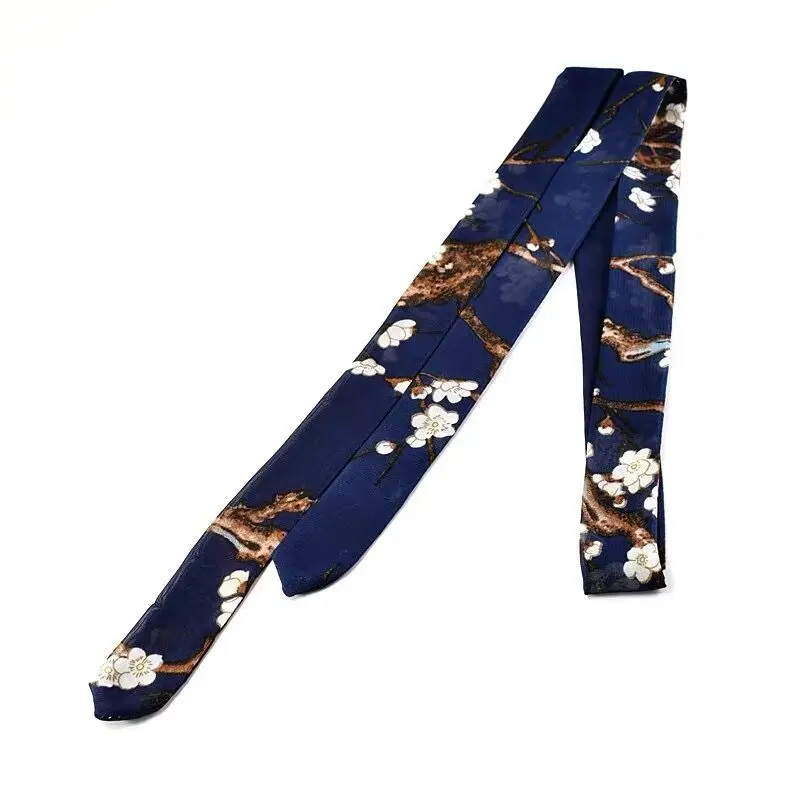 Dark blue Meizhi high quality Chiffon Antique hanfu cos hair band costume studio cranes printing hair rope hair restoring ancient ways - Цвет: Dark blue Meizhi