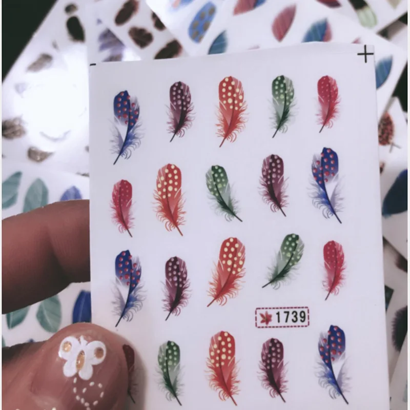 

24 Pieces/set Nail Watermark Sticker Color Feather Watermark Glue Slider Transfer Tips Nail Design Decorative Decals