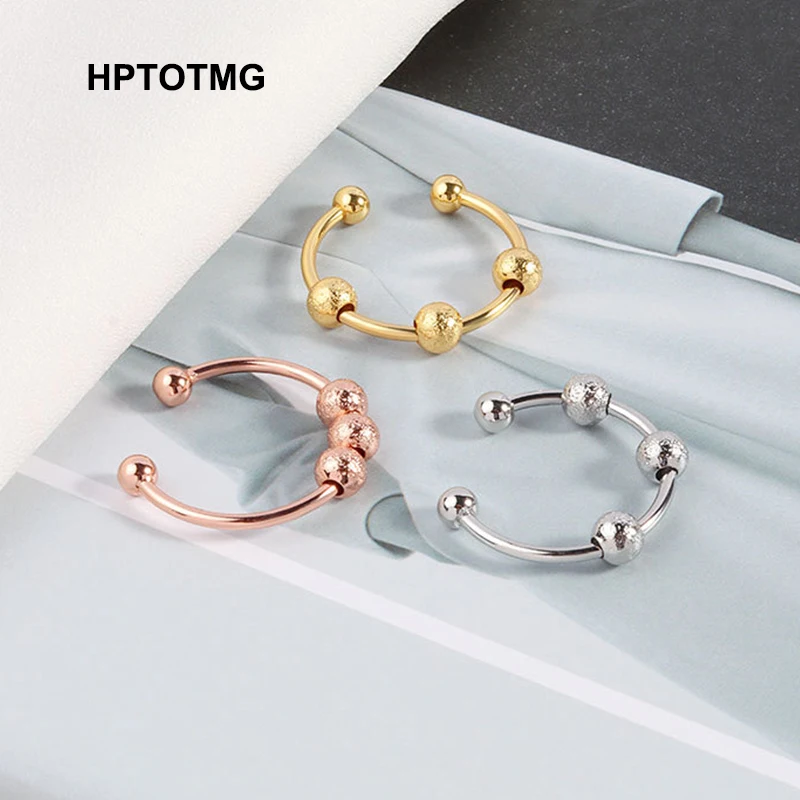 

Gothic Stress Release Spinner Open Finger Ring for Women Men Jewelry Gold Rotatable Beads Adjustable Ring to Decompress anillos