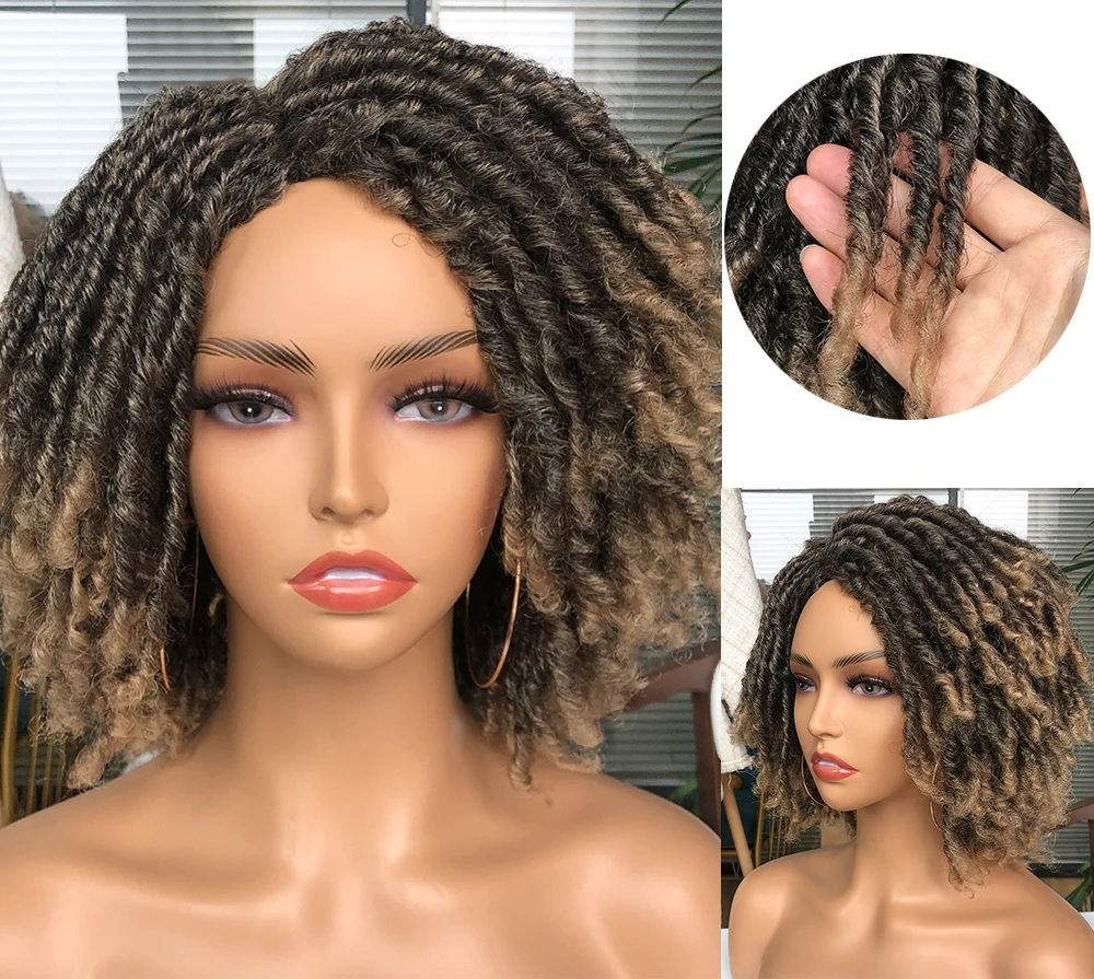 

Dreadlock Curly Wig 14 Inch Soft Short Synthetic Bouncy Mixed Blonde Brown Wigs For Black Women Ombre Crochet Twist Hair Wigs