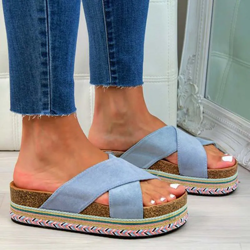 Летние пляжные женские сандалии на толстой подошве в народном стиле женская