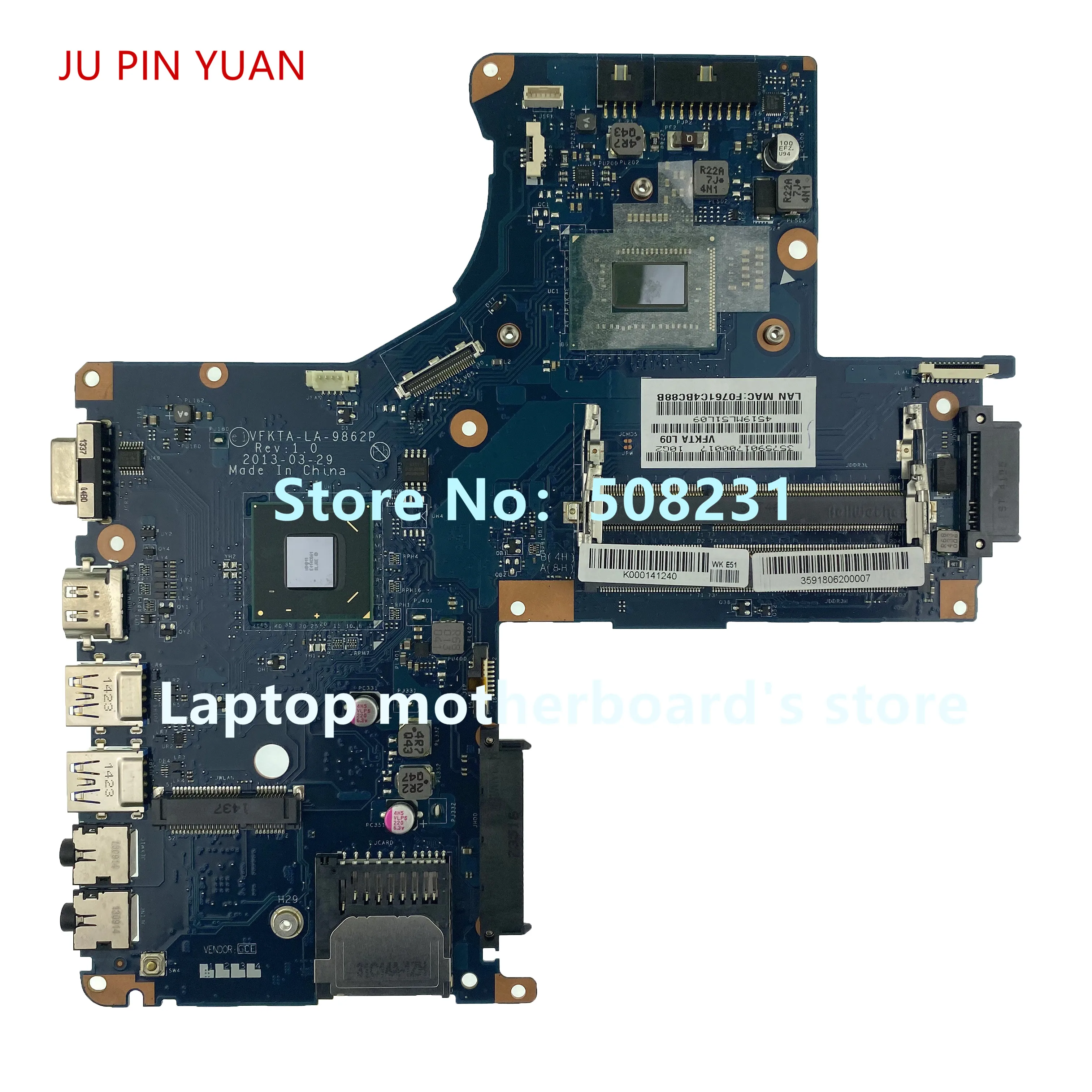 Материнская плата JU PIN YUAN K000141240 LA 9862P для ноутбука Toshiba Satellite S40 A L40 полностью