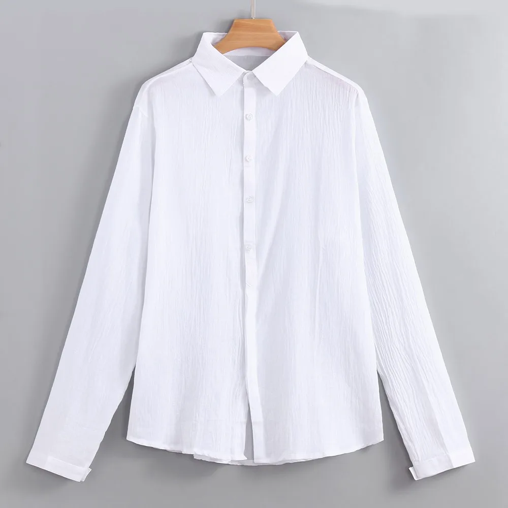 Мужская рубашка с длинным рукавом и открытой строчкой хлопковая льняная пляжная