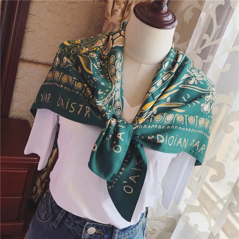 

Fashion Silk Square Scarf For Women 90cm Satin Neck Hair Tie Band Bag Warp Scarfs Soft Neckerchief Hijabs Head Female Foulard