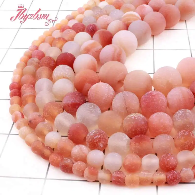 

Natural Round Agates Frost Matte Rugged Pink Stone Bead For Jewelry Making DIY Necklace Bracelet Loose 6/8/10/12/14mm Strand 15"