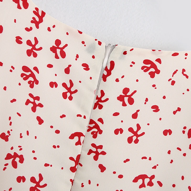 Элегантное платье с v образным вырезом и принтом пышное бантом коротким рукавом