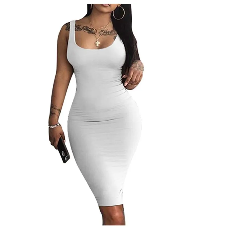 

Женское сексуальное платье-карандаш без рукавов, однотонное облегающее Клубное платье с круглым вырезом, мини-сарафан, новый стиль 2021
