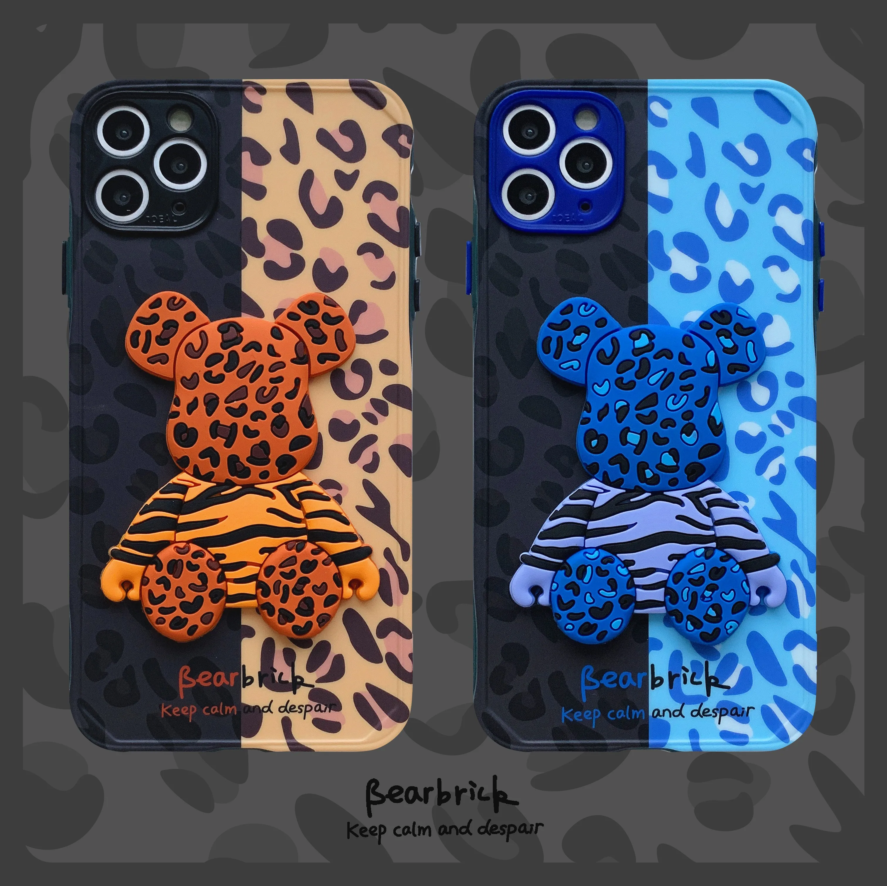 

Luxury 3D Fashion Leopard Bear Case For iPhone 11 12 13 Pro Max Mini 7 8 Plus XR X XS MAX Couple Trend Original Cover