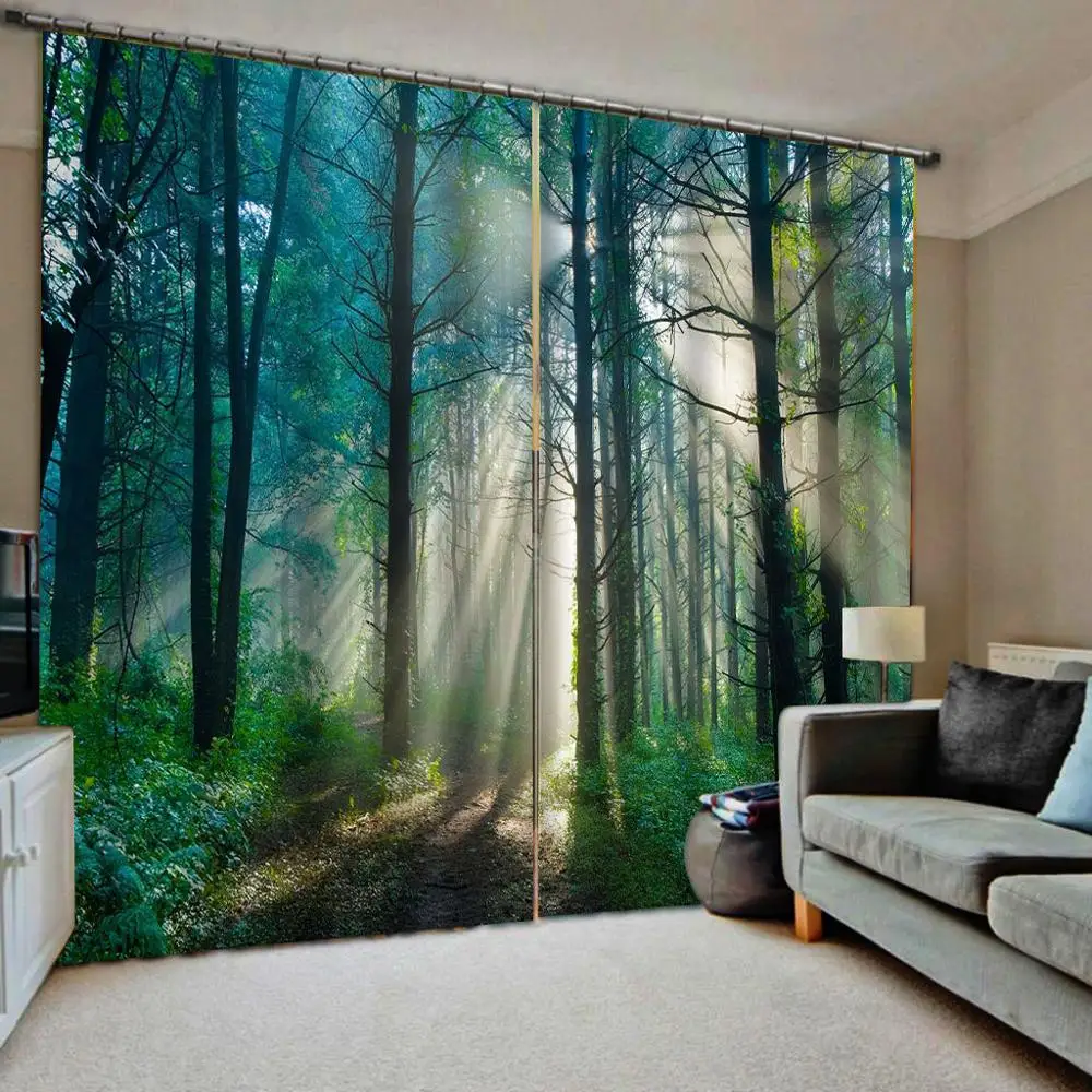 

green forest curtains sunshine curtain Customized size Luxury Blackout 3D Window Curtains For Living Room