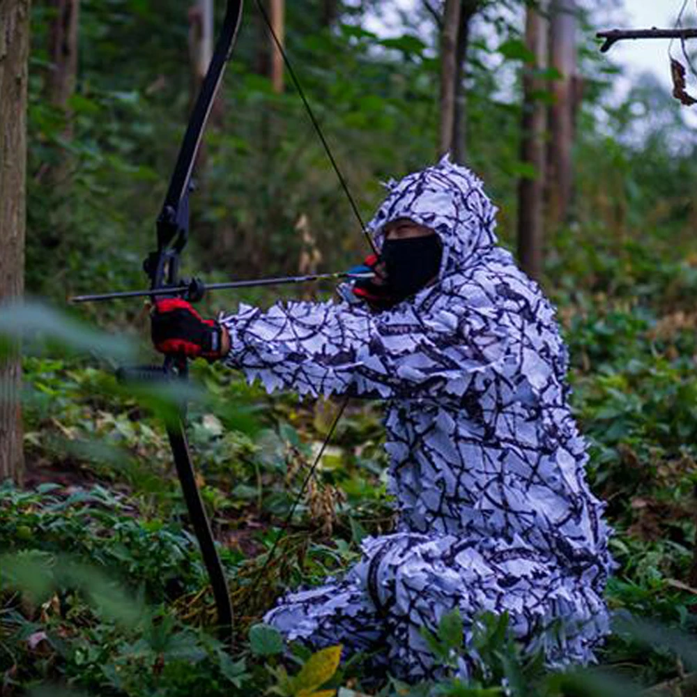 Sniper CS Bionic Camouflage Suit Men 3D Maple Leaf Ghillie Suits Winter White Snow Hunting Clothes Invisible Camo Full Set | Спорт и