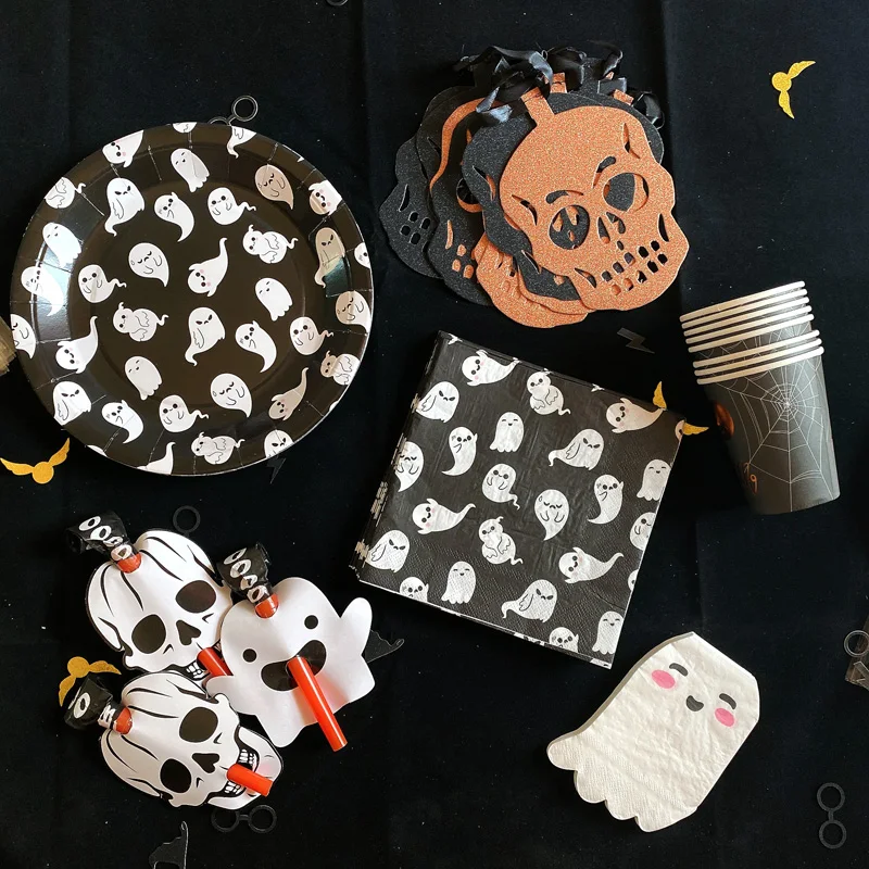 

Одноразовые тарелки/салфетки/чашки Omilut для Хэллоуина, привидения, тыквы, вечеринки, Счастливого Хэллоуина 2021