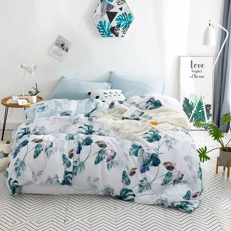 Tropical Rainforest Banana Leaf Design Washed Cotton Bedding Set Nordic Simple Duvet Cover Pillowcase Home Bedroom Living | Дом и сад