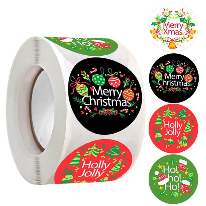 

Merry Christmas Stickers Diameter 3.8cm Happy Christmas Sticker Gift Box Sealed With Self-adhesive Label 500pcs/roll