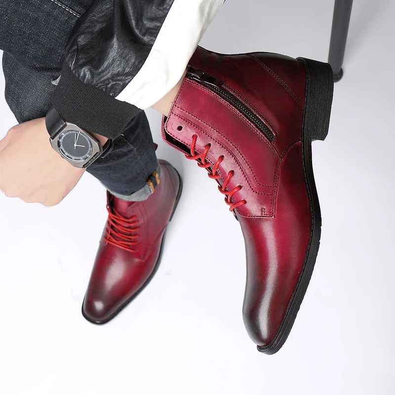 Ботинки мужские из натуральной кожи теплые полусапожки мех зимняя обувь большие