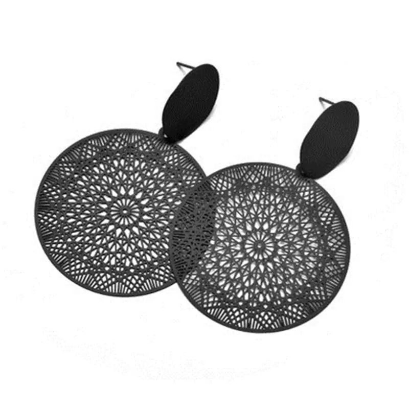 Трендовые серьги 2019 черные круглые Висячие для женщин полые геометрические