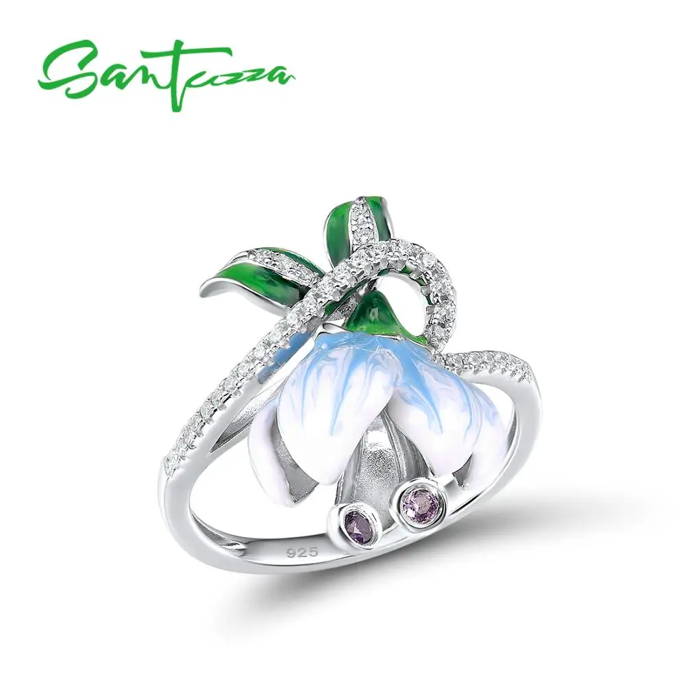 Женское серебряное кольцо SANTUZZA из серебра 925 пробы с белыми цветами эмали ручная