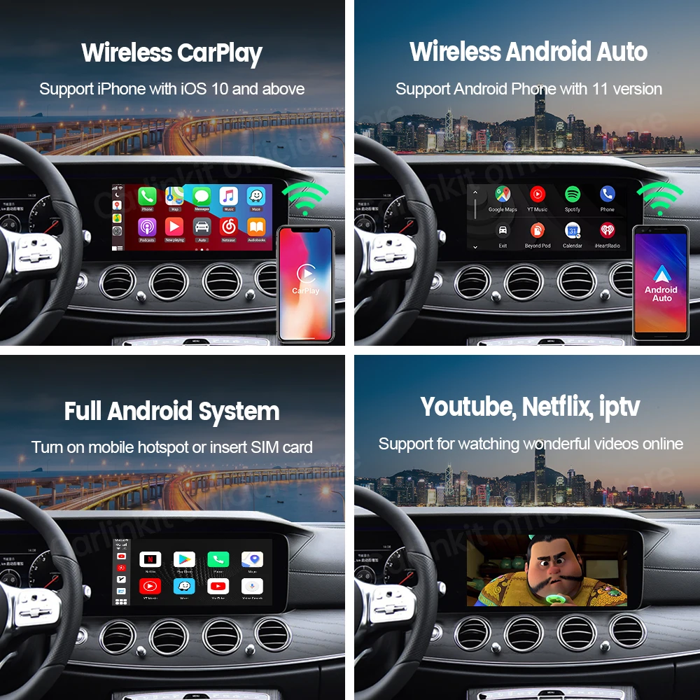 CarlinKit Carplay Ai Box Android Автомобильный мультимедийный плеер 4 + 64G беспроводной Авто
