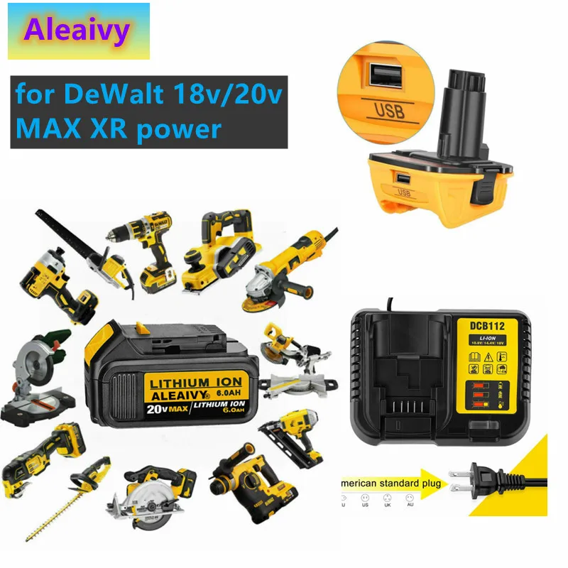 

18V 9.0Ah DCB200 Replacement Li-ion Battery for DeWalt 18v/20vMAX XR power tool lithium Batteries with Charger+Battery adapter