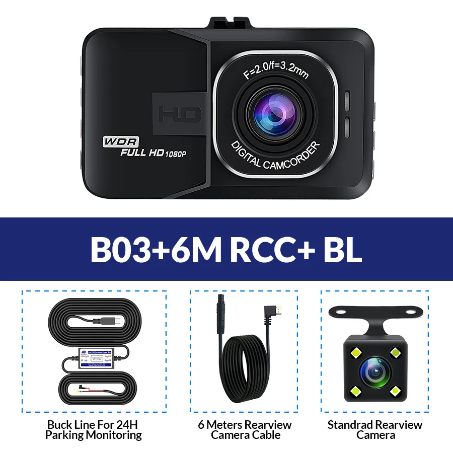B03-6M RCC-BL E-ACE B03 Мини Автомобильный видеорегистратор 3 дюйма FHD 1080P двойная камера объектив 170D угол видео регистратор видеокамера Dash Cam РЕГИСТРАТОР ночная версия - Название цвета: B03-6M RCC-BL