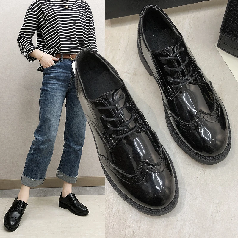 Clearance sale Flats Women Shoes Loafers Patent Leather Elegant Low Heels Slip On Footwear Female Pointed Toe Thick Heel PM-126 | Спорт и