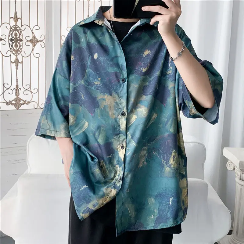 

Summer Flower Shirt Men's Fashion Printed Casual Shirt Loose Hawaiian Shirt Men Wild Short-sleeved Shirt M-5XL