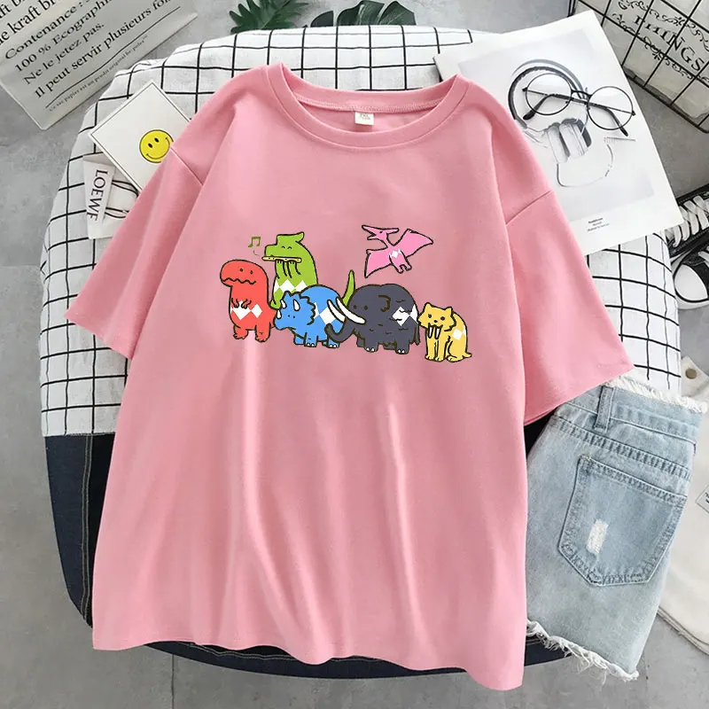 

Gothic Cartoon Print Shirts Woman Summer Cute Letter Animal Short Sleeve Graphic Oversize Harajuku Casual Loose T-shirt Tee Top