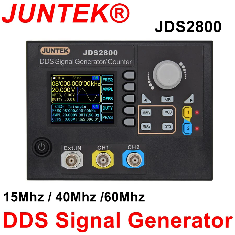 

JUNTEK JDS2800-60M 60MHz Signal Generator Dual Channel Function DDS Digital Control Frequency Meter Arbitrary Waveform Generator