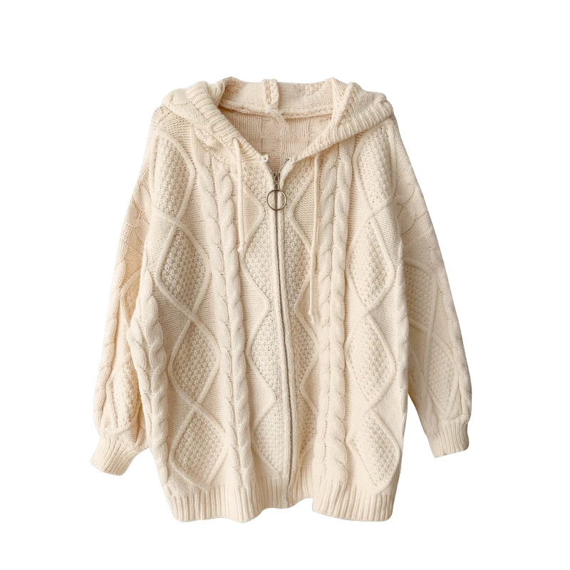 

Hemp sweater coat women's autumn and winter new style Korean loose lazy wind medium length knitted cardigan Hoodie Top