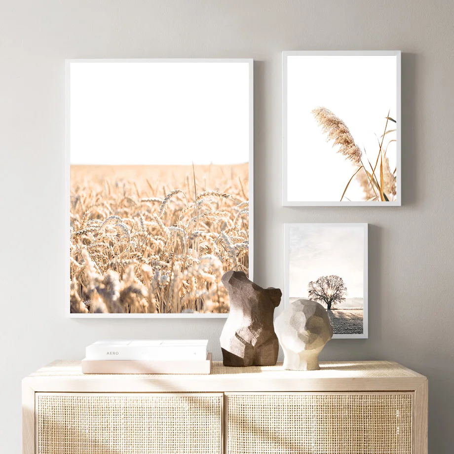 Картина на холсте с изображением дерева машины человека пшеничного поля